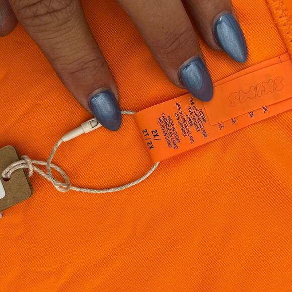 SKIMS Recycled Swim Dippy Tie String Bikini Bottom Orange Lined Size 2X NEW - Picture 8 of 10